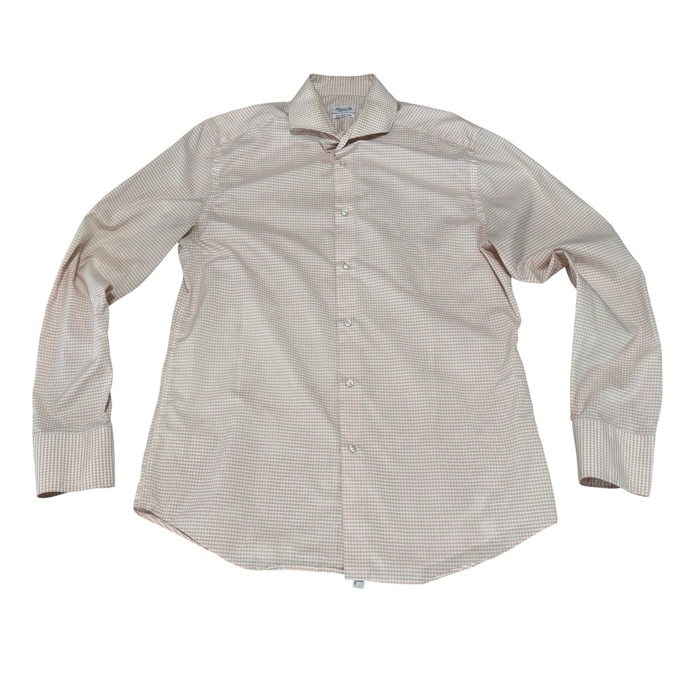 Linea In Men's Italy Made 2 Ply Easy Care Checkered Button Down Shirt Sz L 22x29